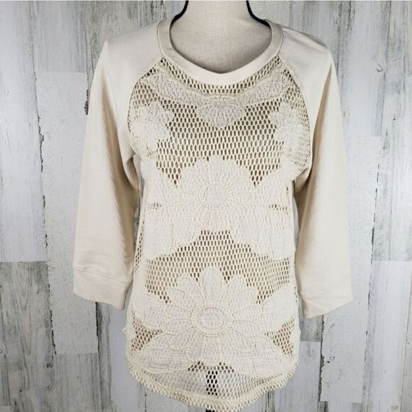 Lucky Lotus Crochet Quilt Front Sweatshirt Sz S - Picture 1 of 5